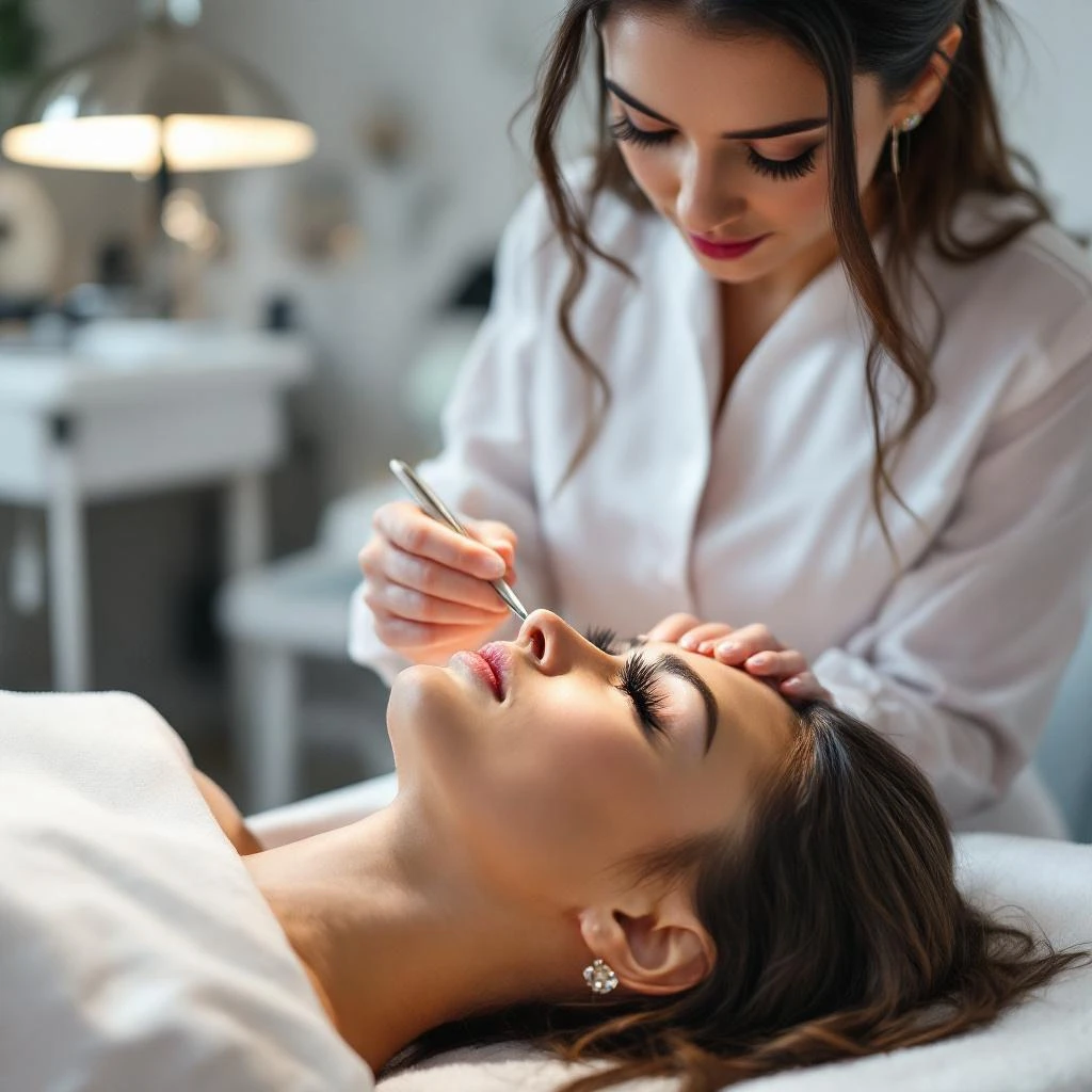 UK beauty therapist at work in a salon